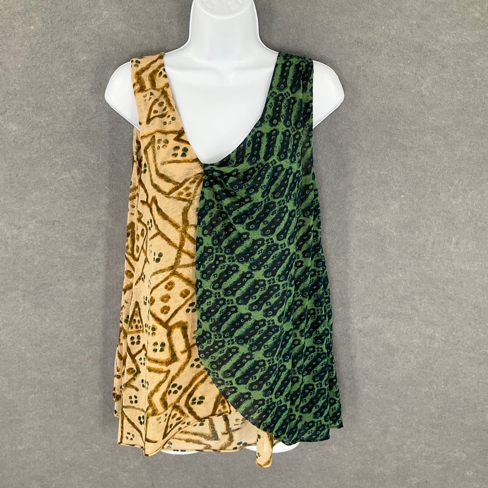 Vanessa Virginia Top Sz L Abstract Print‎ Anthropologie Sleeveless Green Beige